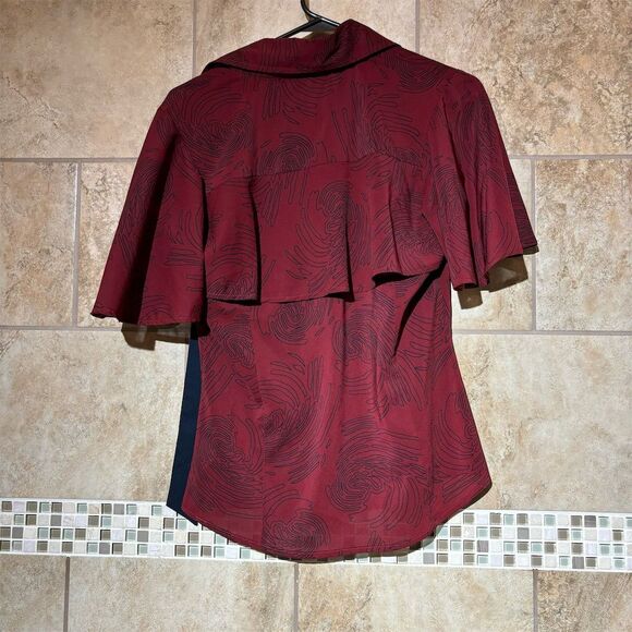 Tulle Women's Red Floral Cape Blouse with Tie Size M Casual - Picture 2 of 4